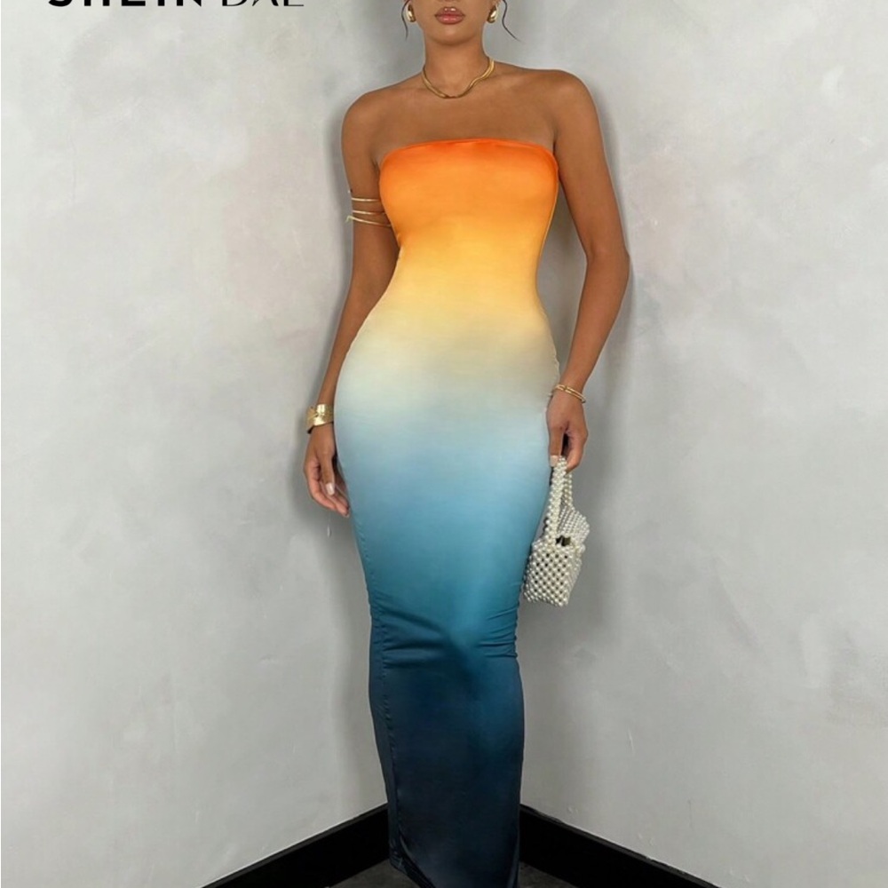 SHEIN Ombre Strapless Maxi Dress